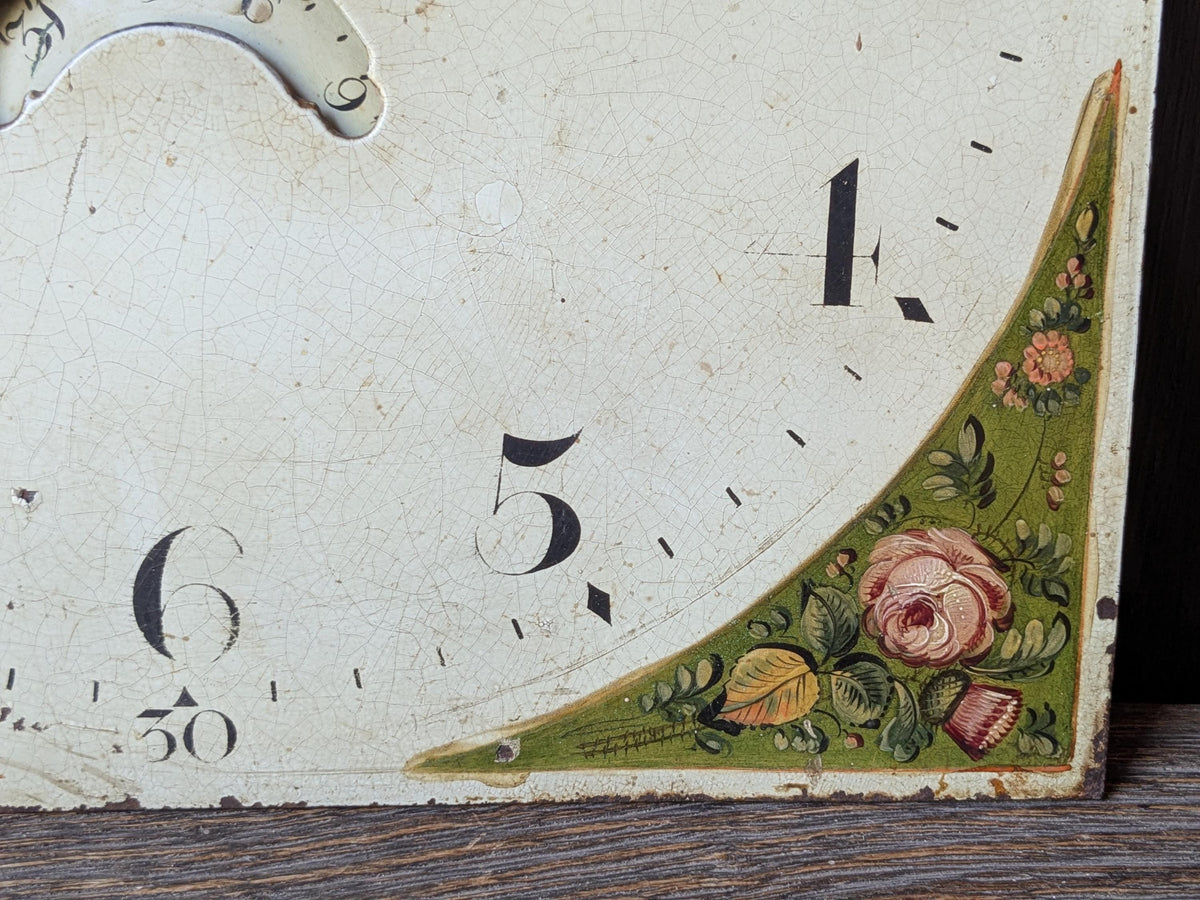 Antique clock face for long case clock: bird, fruit, flowers