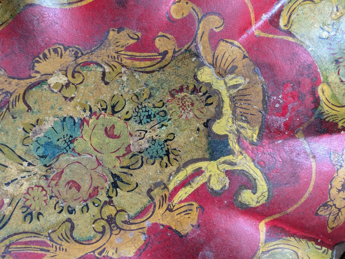 Antique papier mache dish with painted flowers