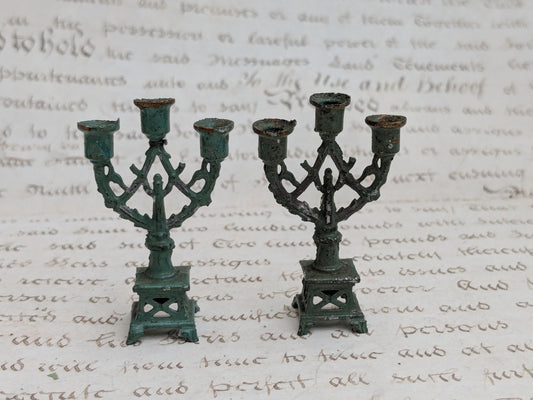 Pair antique French dolls house candelabras
