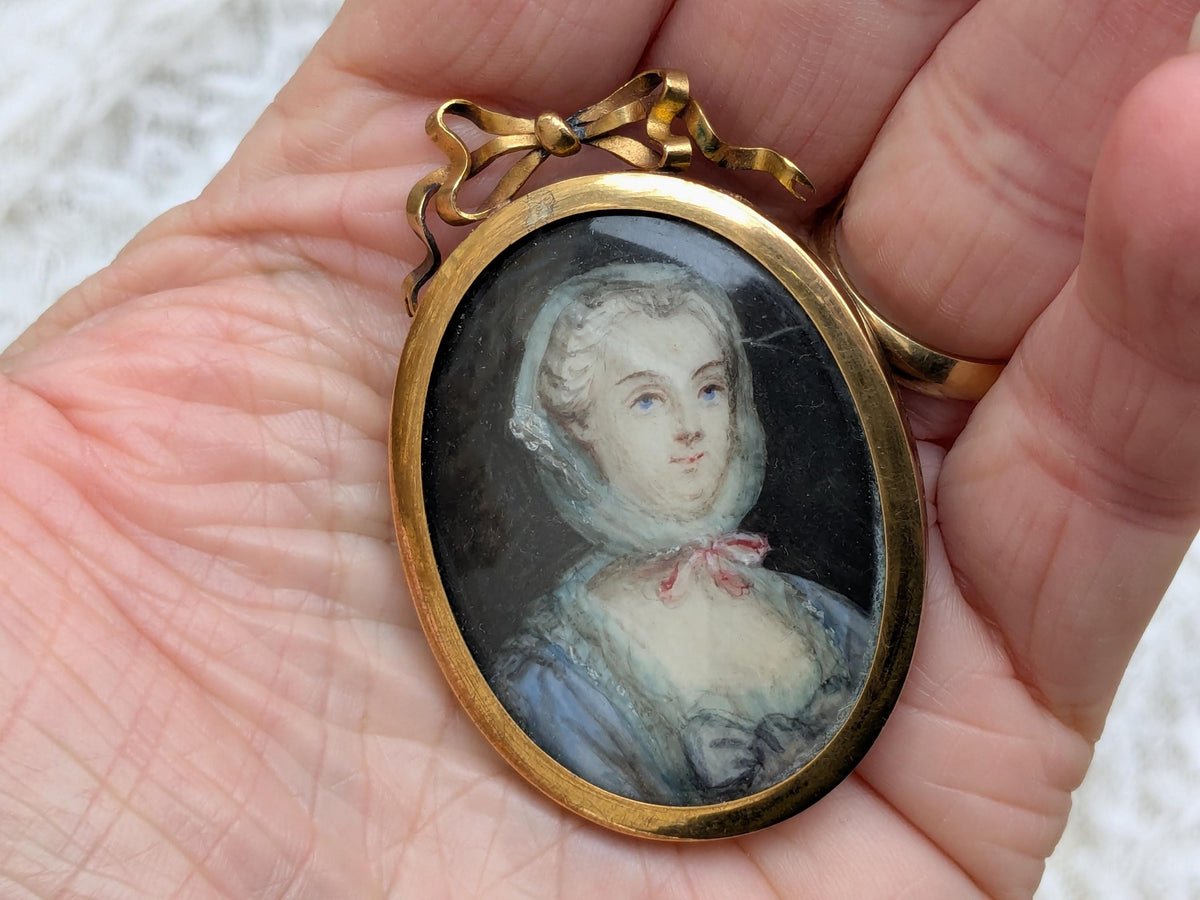 Antique portrait miniature of Georgian lady