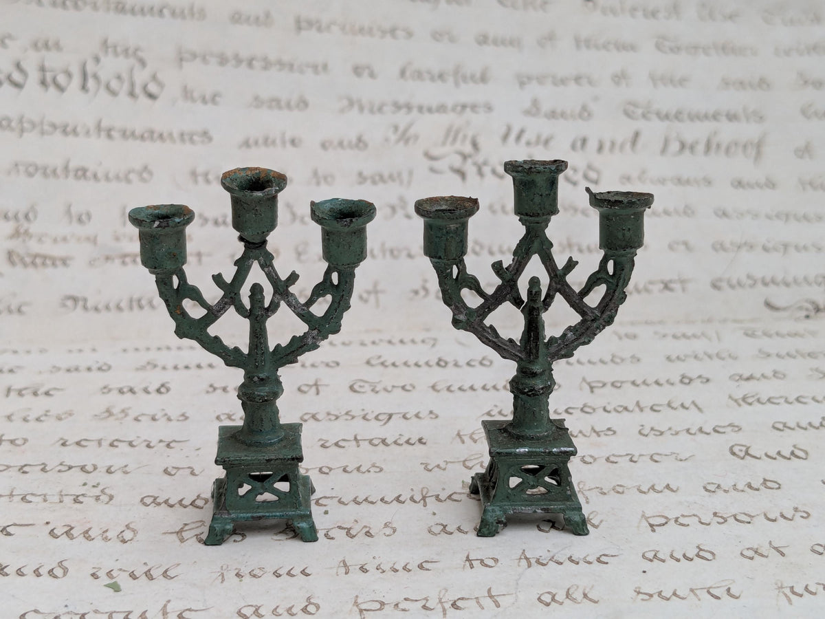 Pair antique French dolls house candelabras
