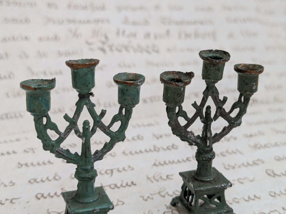 Pair antique French dolls house candelabras