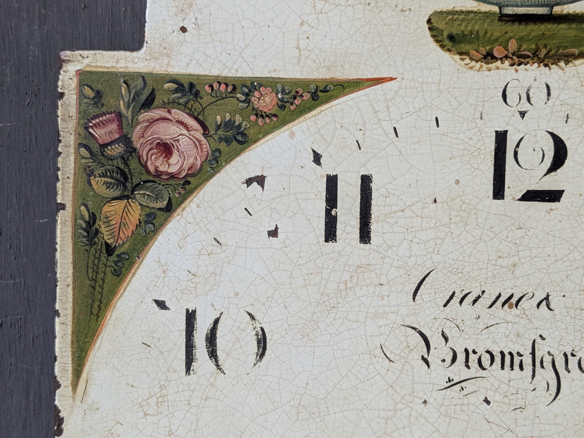Antique clock face for long case clock: bird, fruit, flowers