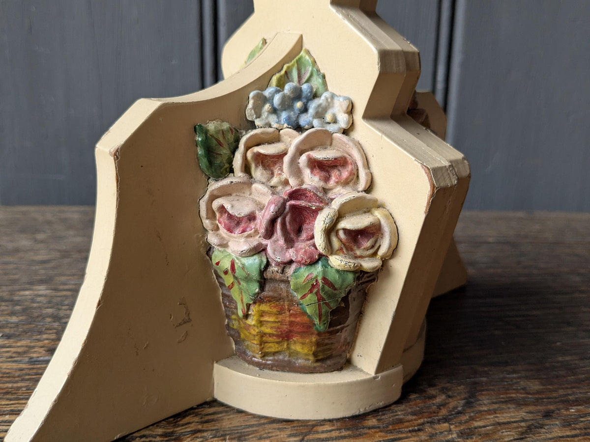 Pretty barbola bookends, baskets of flowers