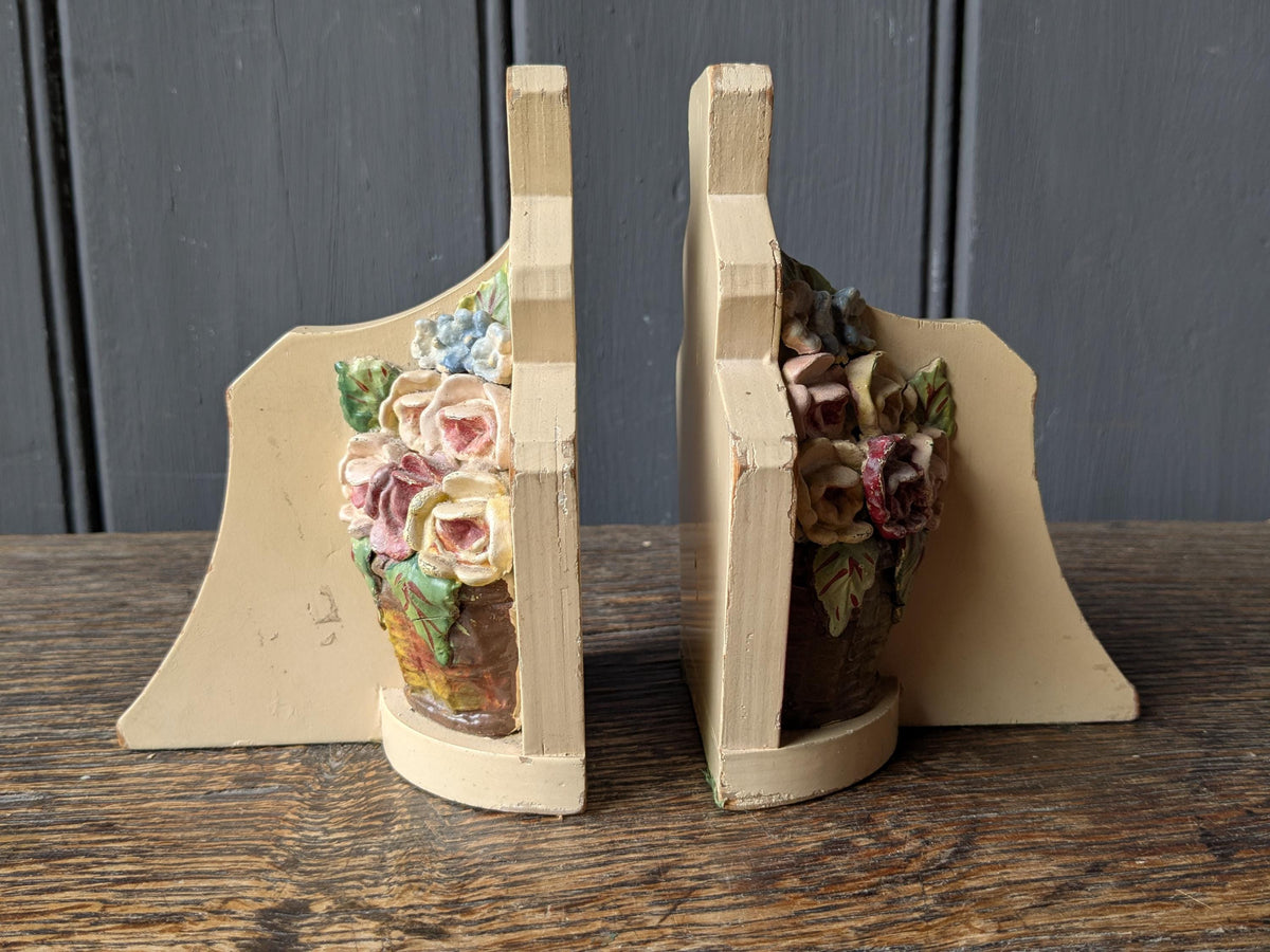 Pretty barbola bookends, baskets of flowers