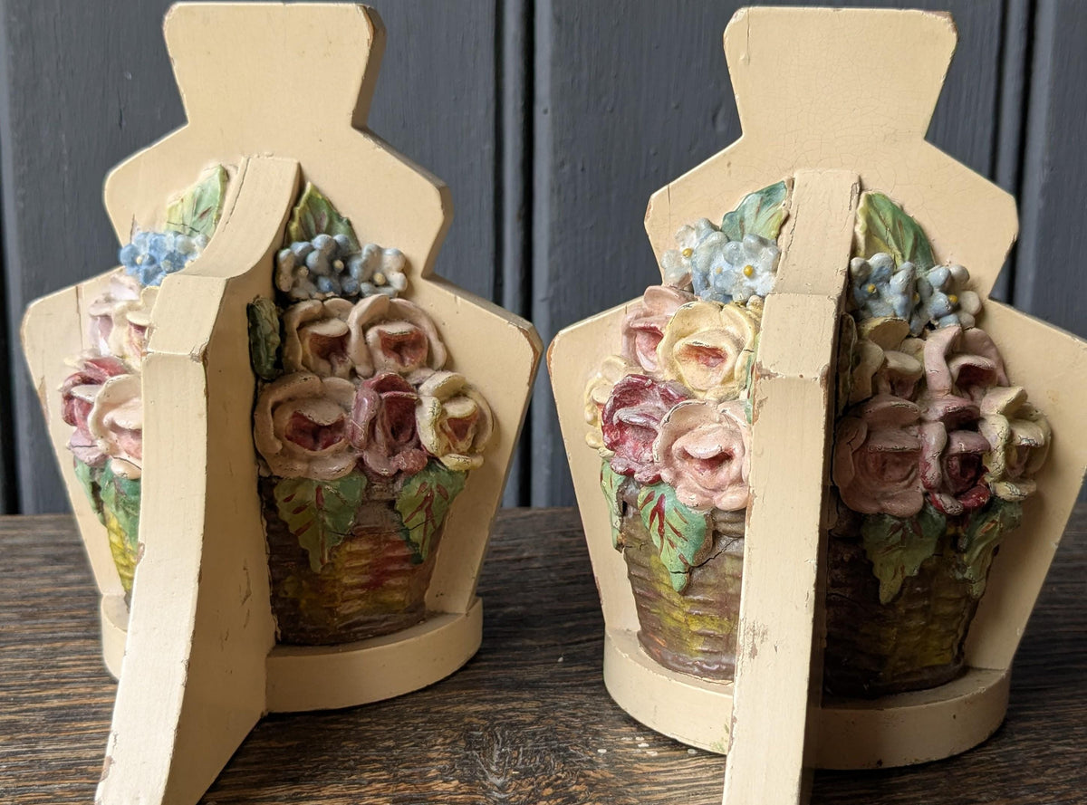 Pretty barbola bookends, baskets of flowers