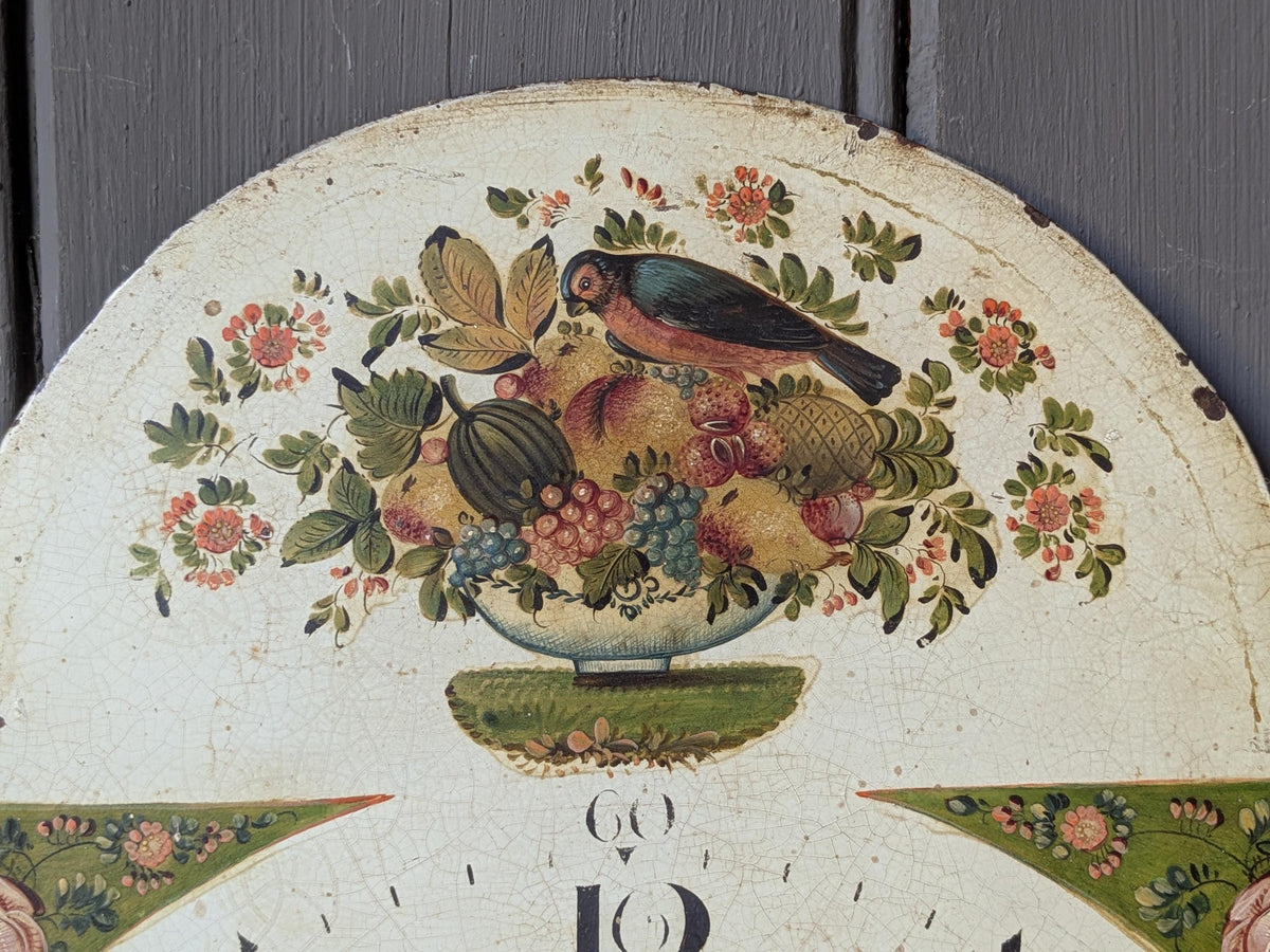 Antique clock face for long case clock: bird, fruit, flowers