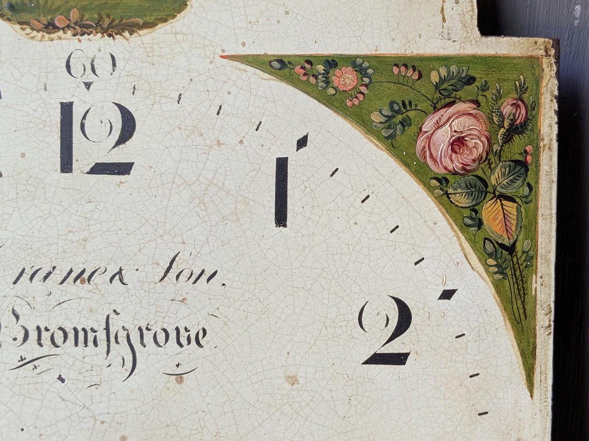 Antique clock face for long case clock: bird, fruit, flowers