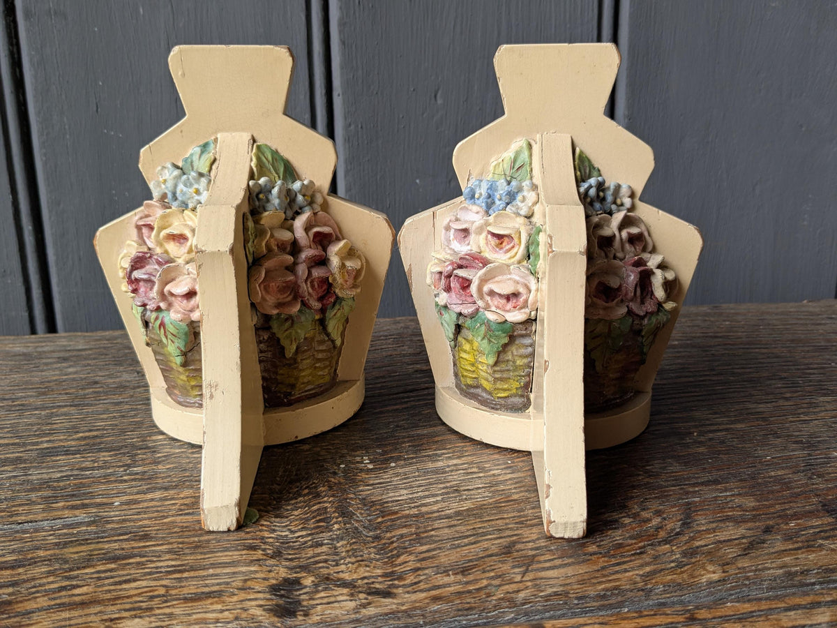 Pretty barbola bookends, baskets of flowers