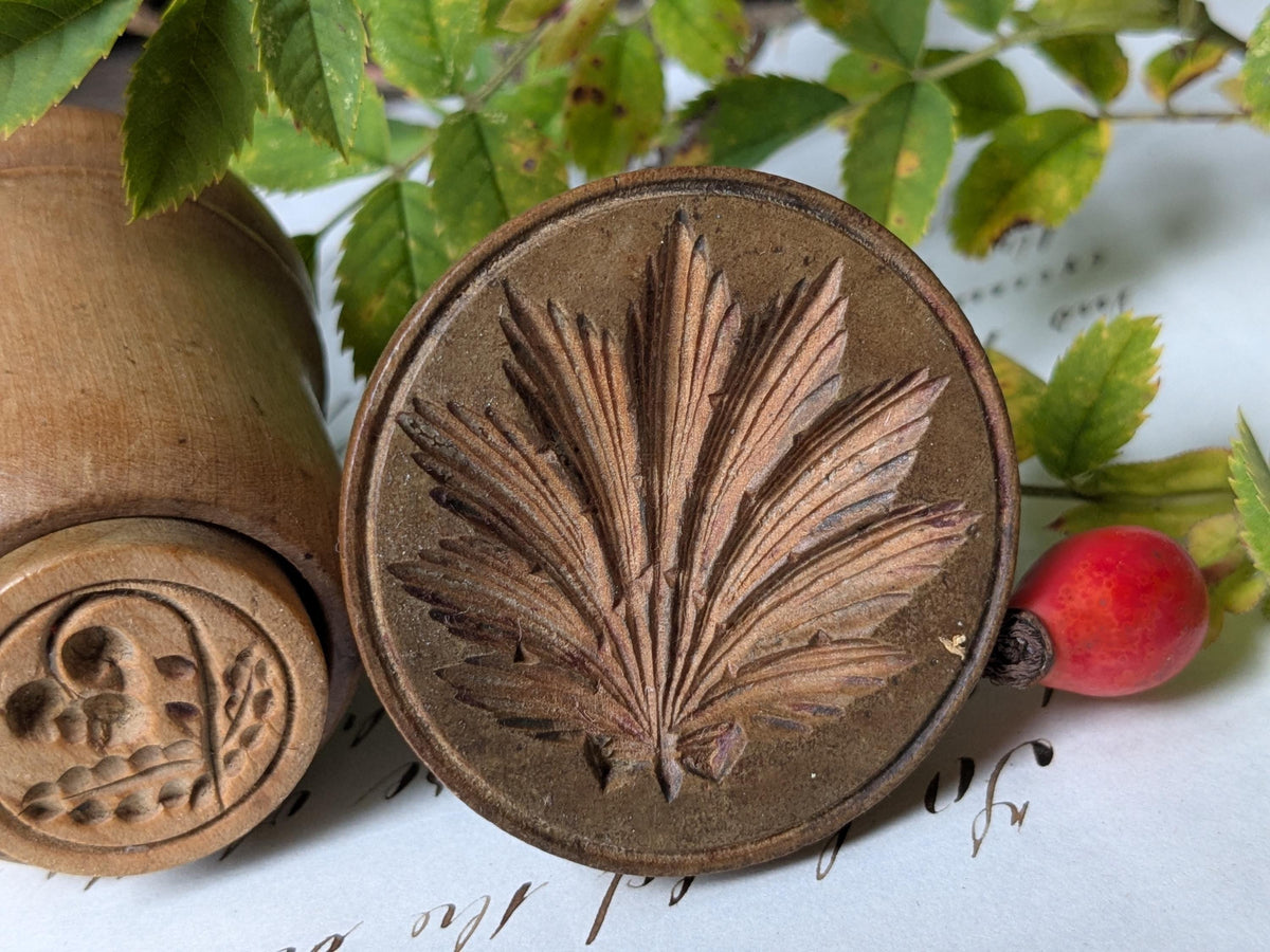 2 vintage wooden butter stamps moulds