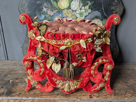 Antique French marriage display stand in red & gold