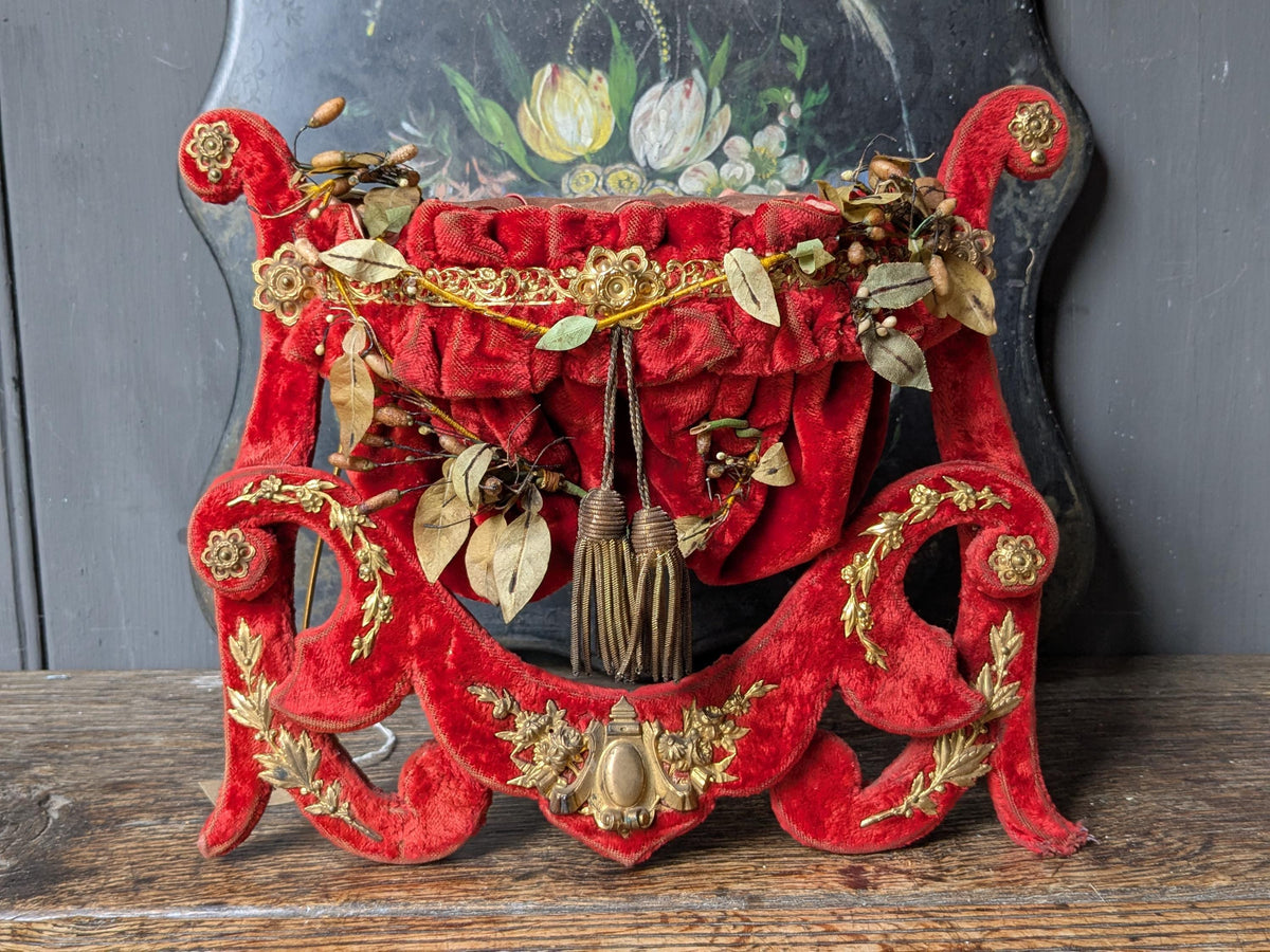 Antique French marriage display stand in red & gold