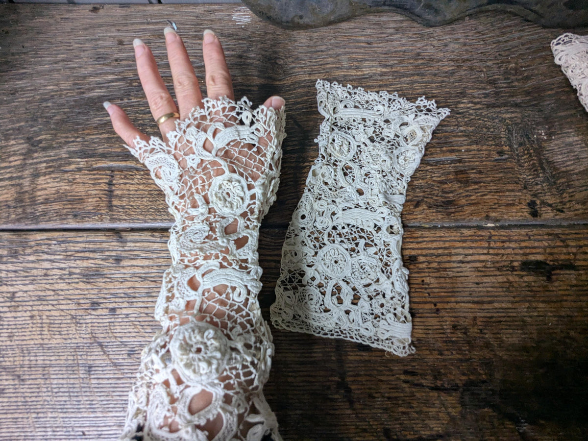 Antique Irish crochet lace sleeves or cuffs