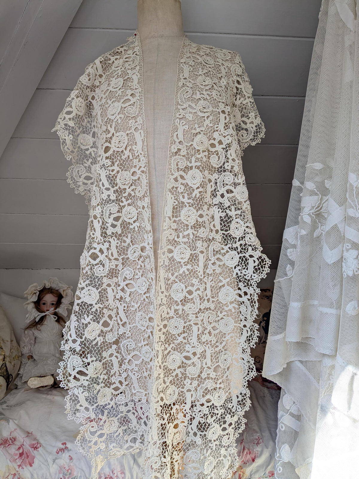 Antique Irish crochet lace flounce trim