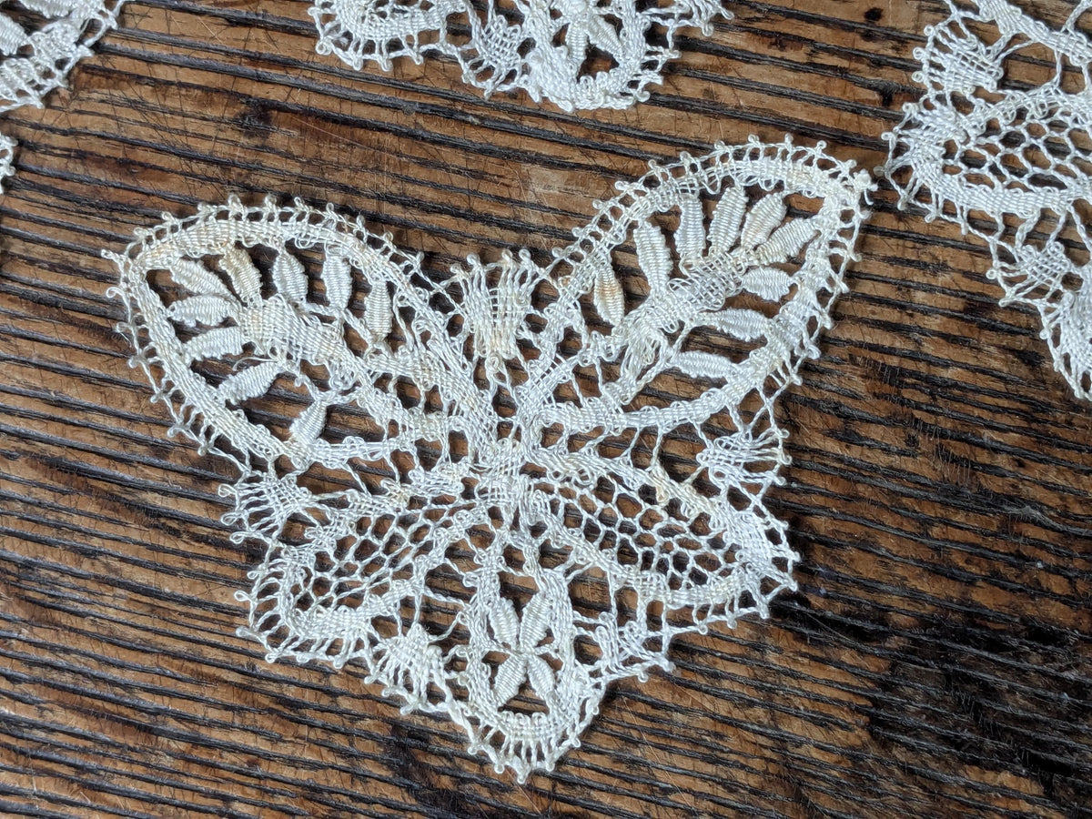 4 antique lace applique butterfly motifs