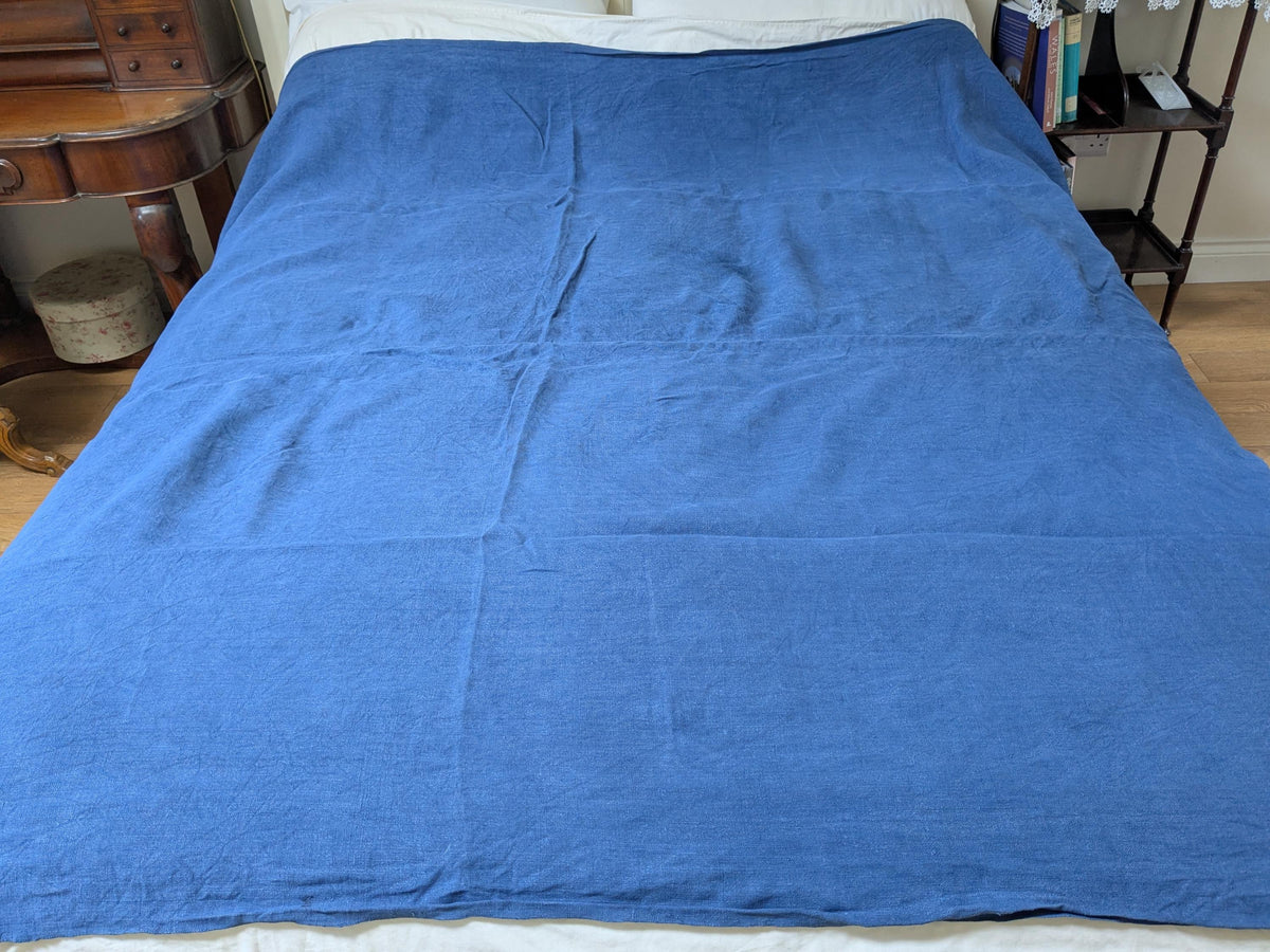 Antique French metis linen sheet or tablecloth dyed blue