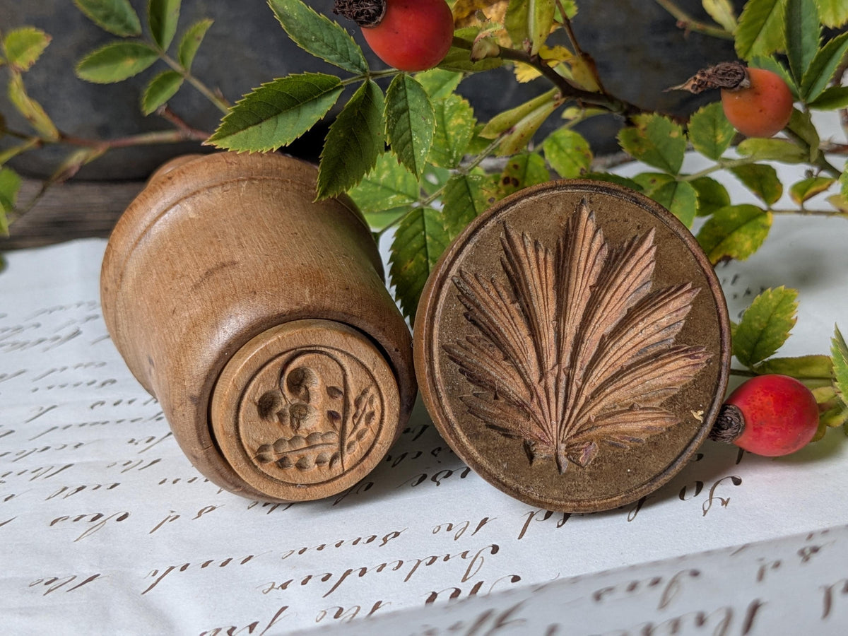 2 vintage wooden butter stamps moulds