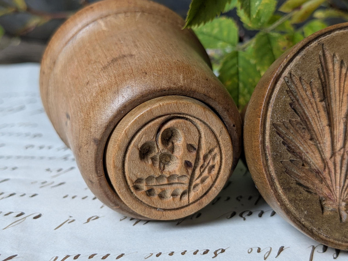 2 vintage wooden butter stamps moulds