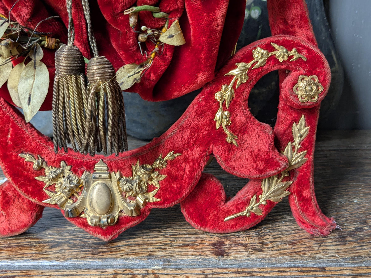 Antique French marriage display stand in red & gold
