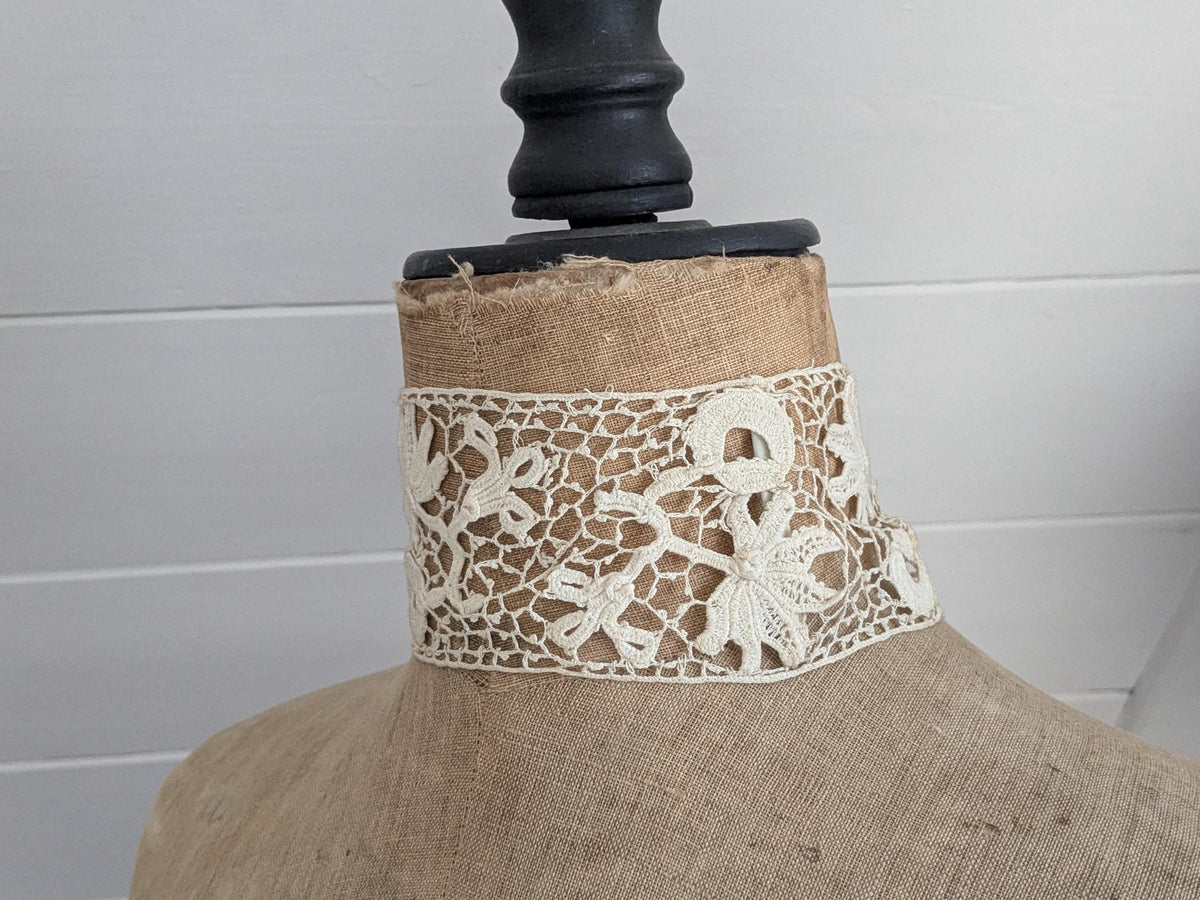 Antique Irish crochet lace high neck collar