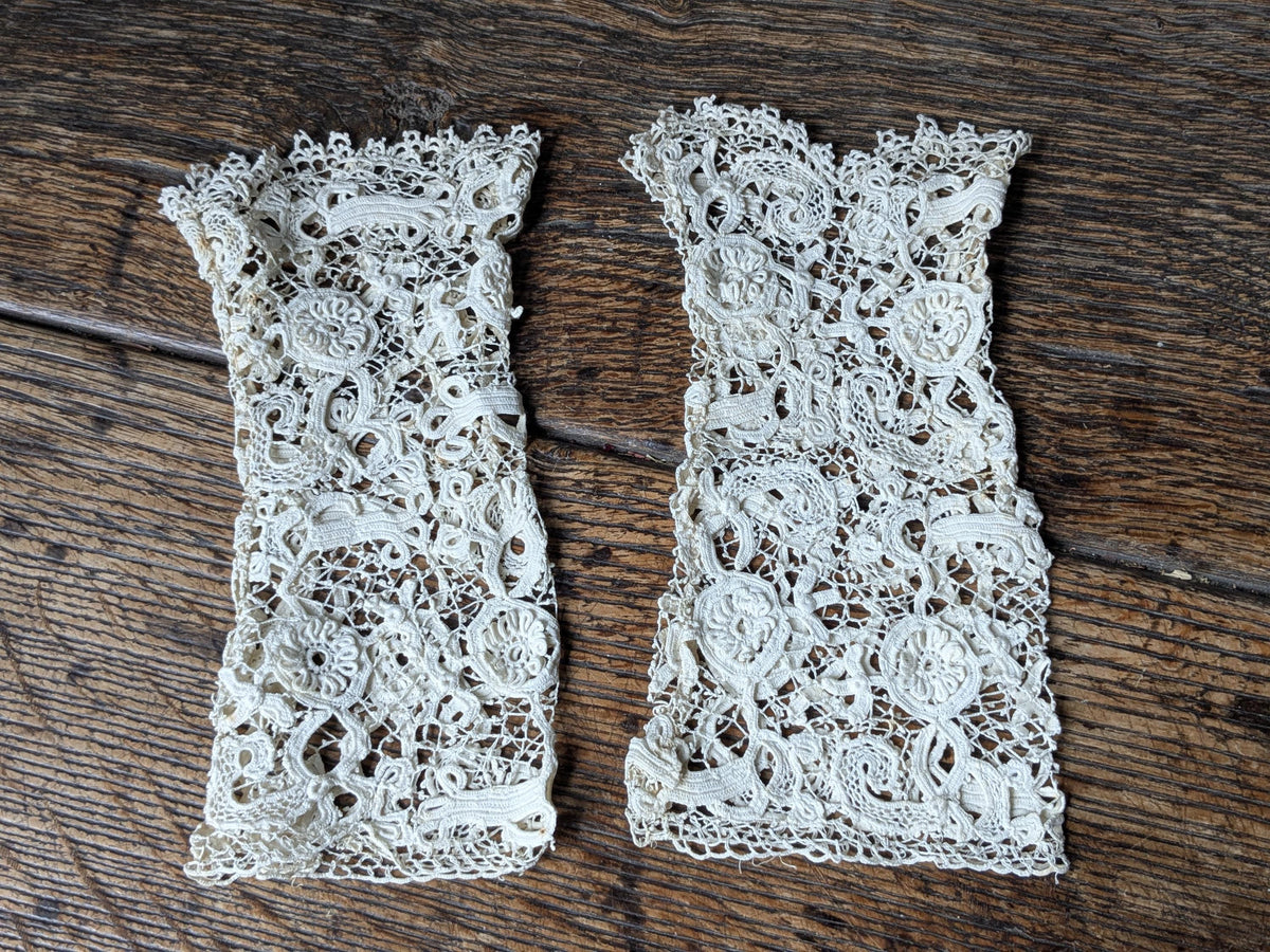 Antique Irish crochet lace sleeves or cuffs