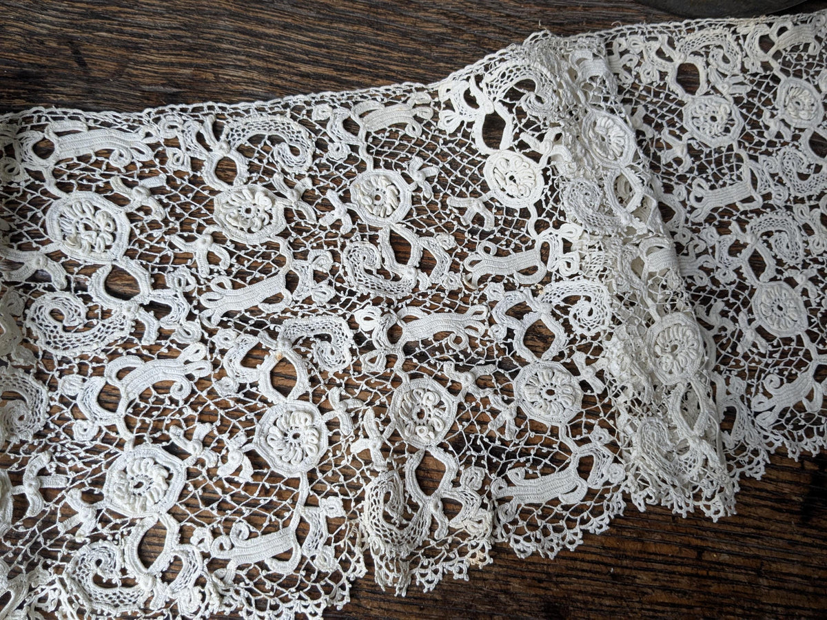 Antique Irish crochet lace flounce trim