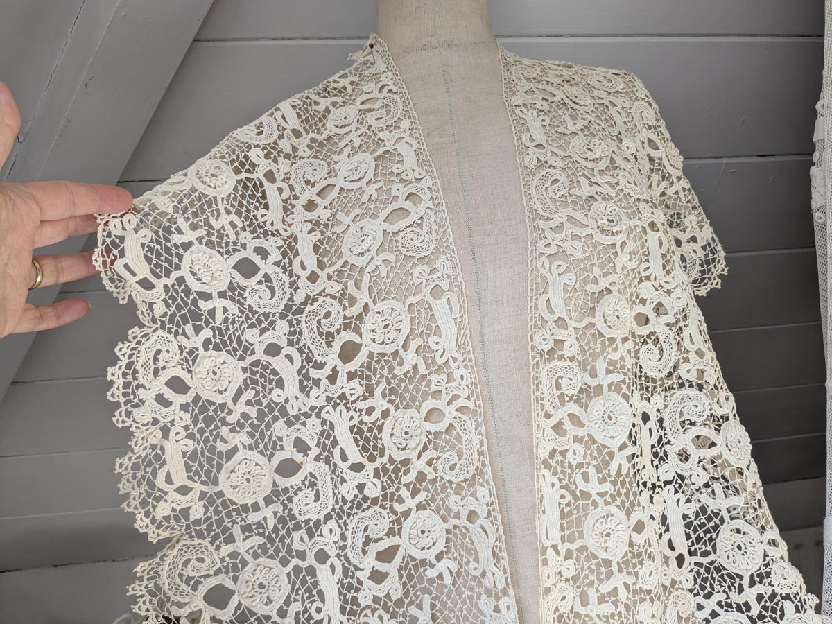 Antique Irish crochet lace flounce trim