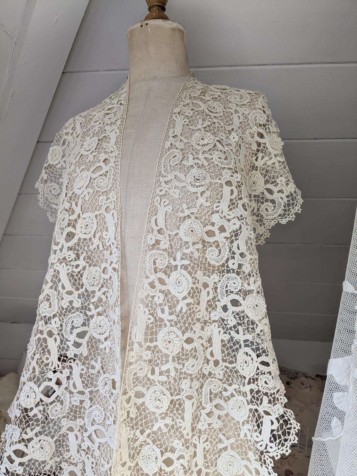 Antique Irish crochet lace flounce trim