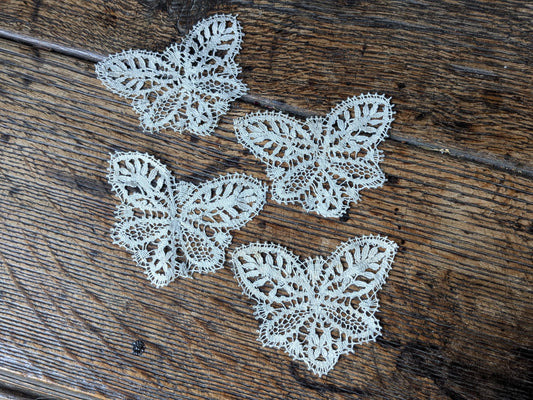 4 antique lace applique butterfly motifs