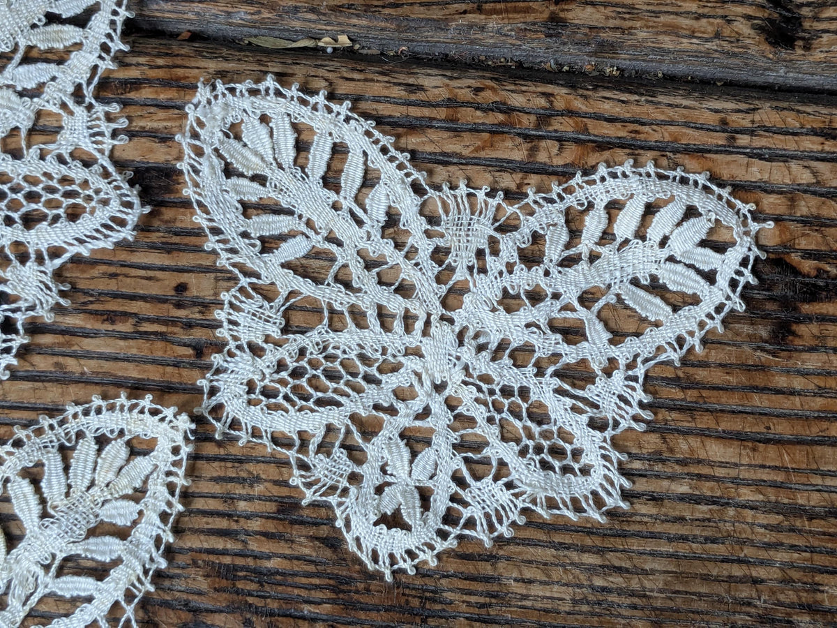 4 antique lace applique butterfly motifs