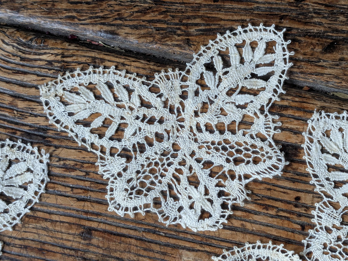 4 antique lace applique butterfly motifs