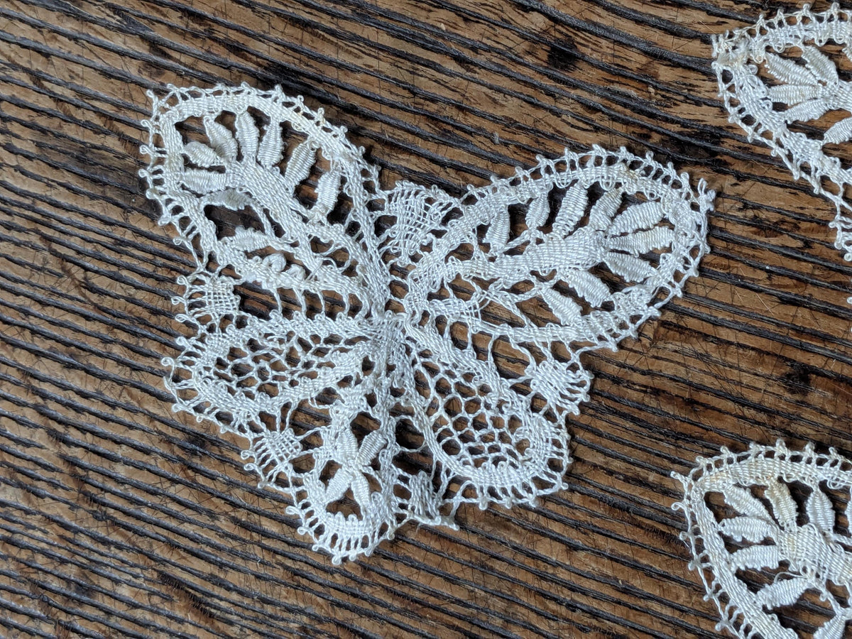 4 antique lace applique butterfly motifs